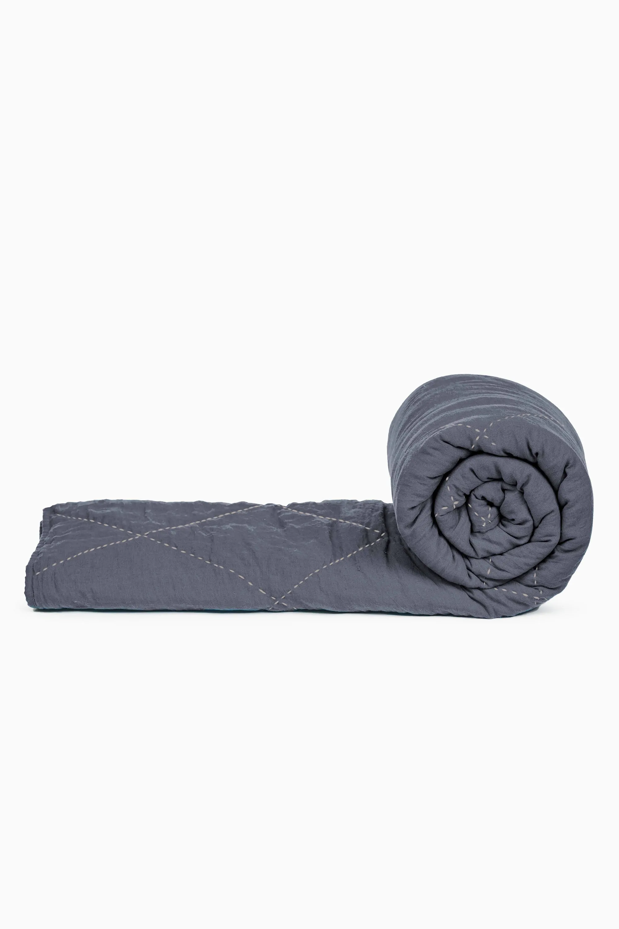 Linen Vibrant Hand Quilted Quilt-Moody Blue