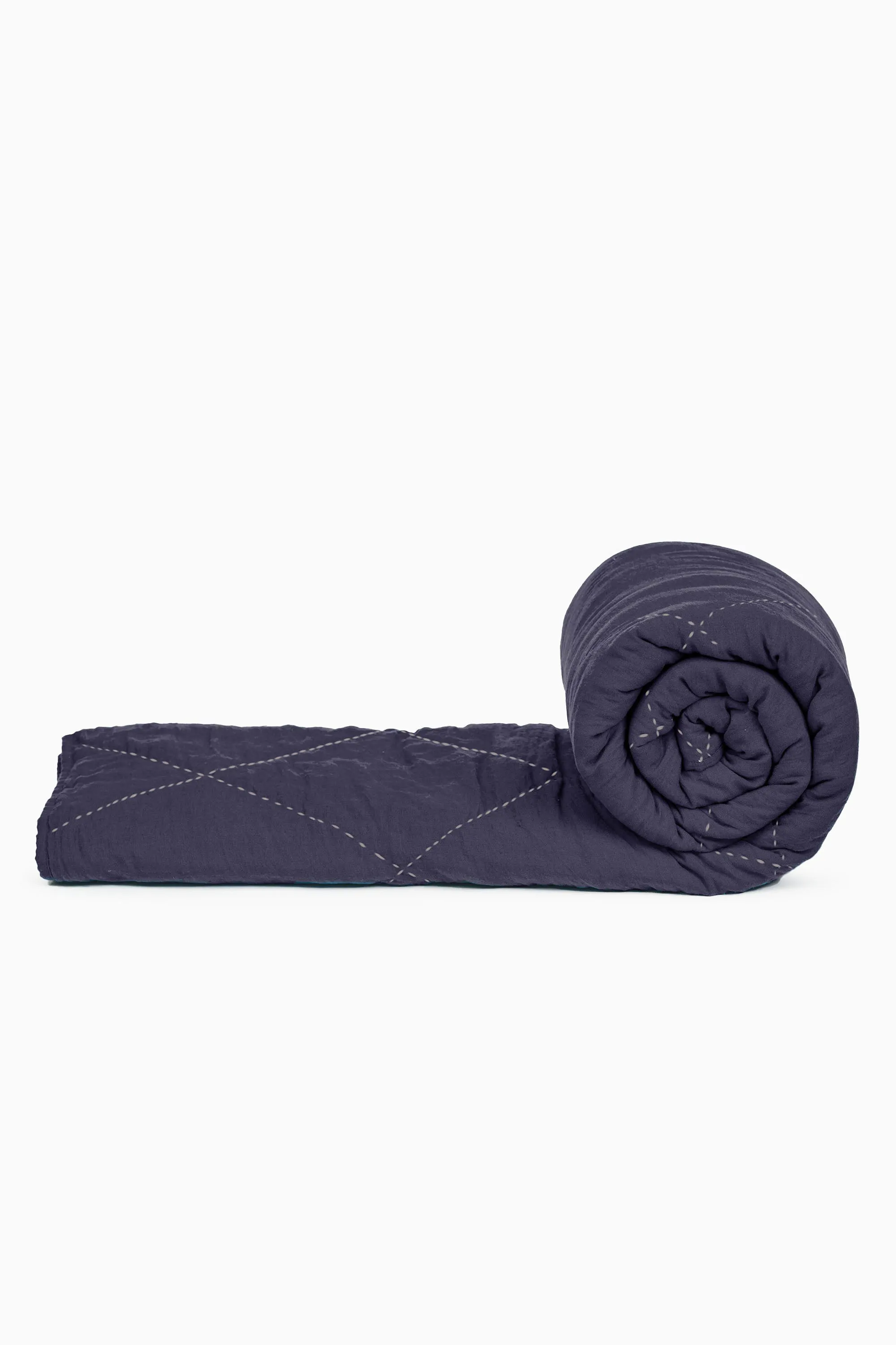 Linen Vibrant Hand Quilted Quilt-Moody Blue