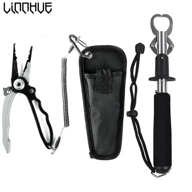LINNHUE Best Aluminum Alloy Fishing Pliers Grip Set Fishing Tackle Gear Hook Recover Cutter Line Split Ring Fishing Accessories