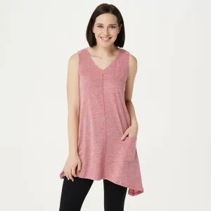 LOGO By Lori Goldstein Plus Snow Yarn V-Neck Asymmetric Hem Tank Top