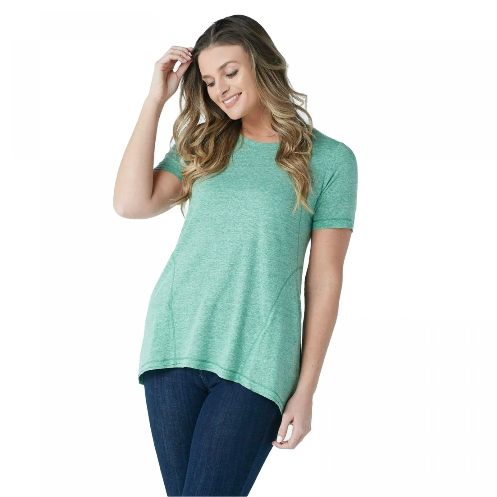 LOGO by Lori Goldstein Snow Yarn Knit Top With Banded Neck Detail