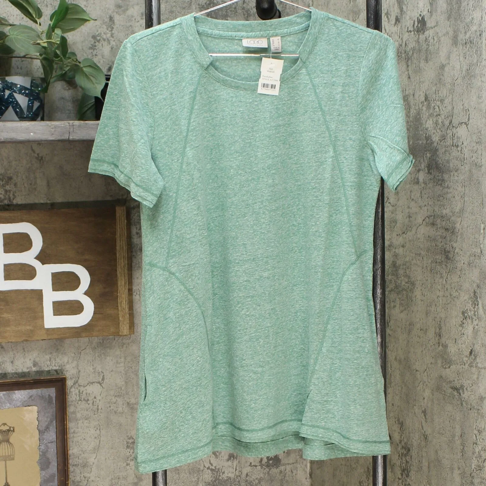 LOGO by Lori Goldstein Snow Yarn Knit Top With Banded Neck Detail