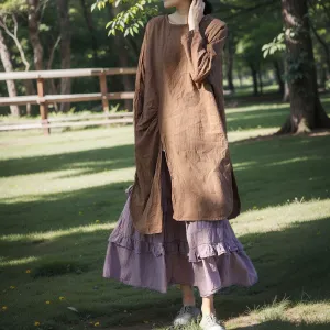 Longline Slit Cotton-Linen Blouse