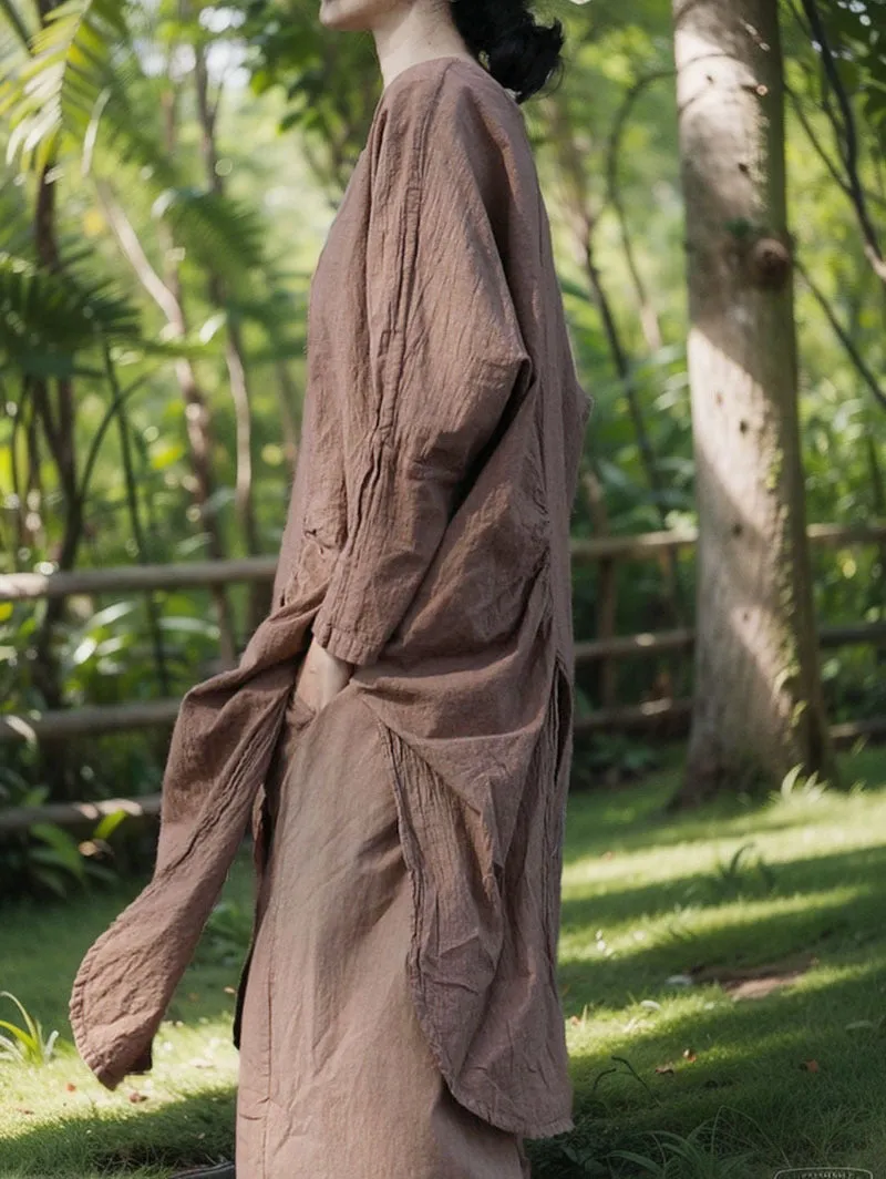 Longline Slit Cotton-Linen Blouse