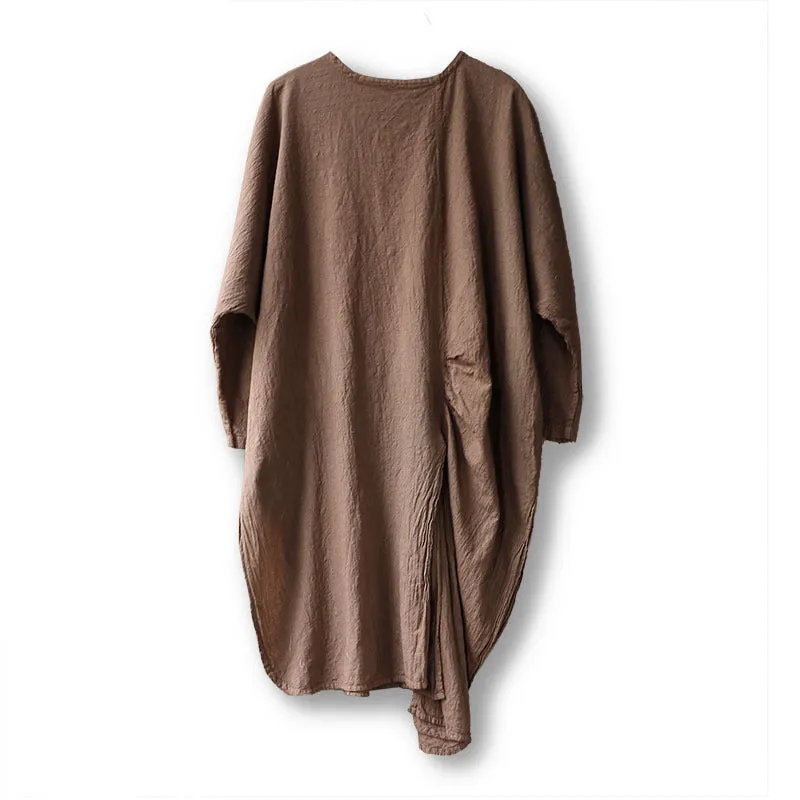 Longline Slit Cotton-Linen Blouse