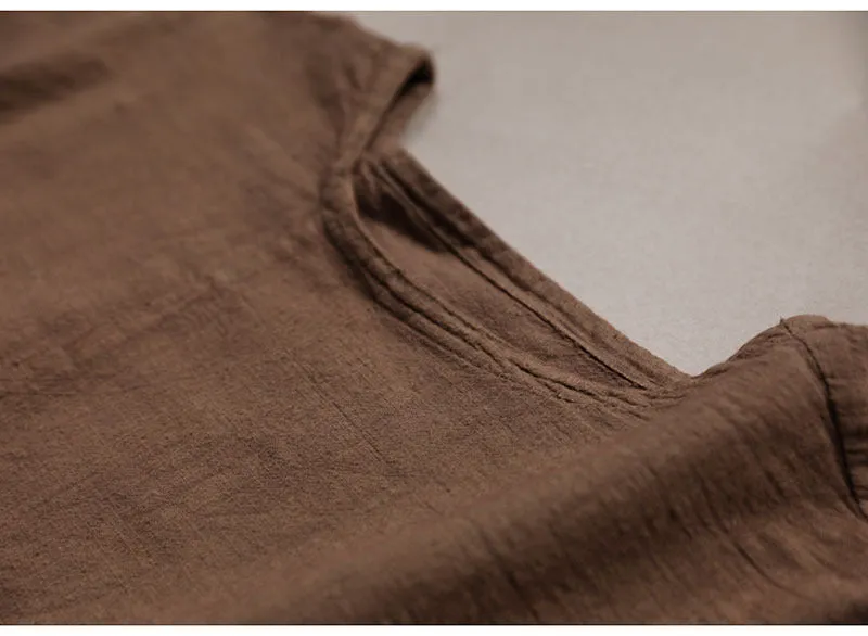 Longline Slit Cotton-Linen Blouse