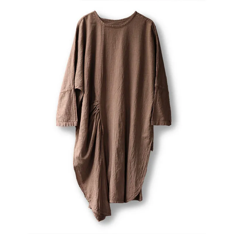 Longline Slit Cotton-Linen Blouse