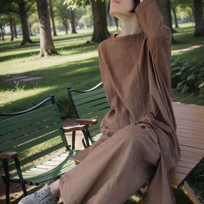 Longline Slit Cotton-Linen Blouse