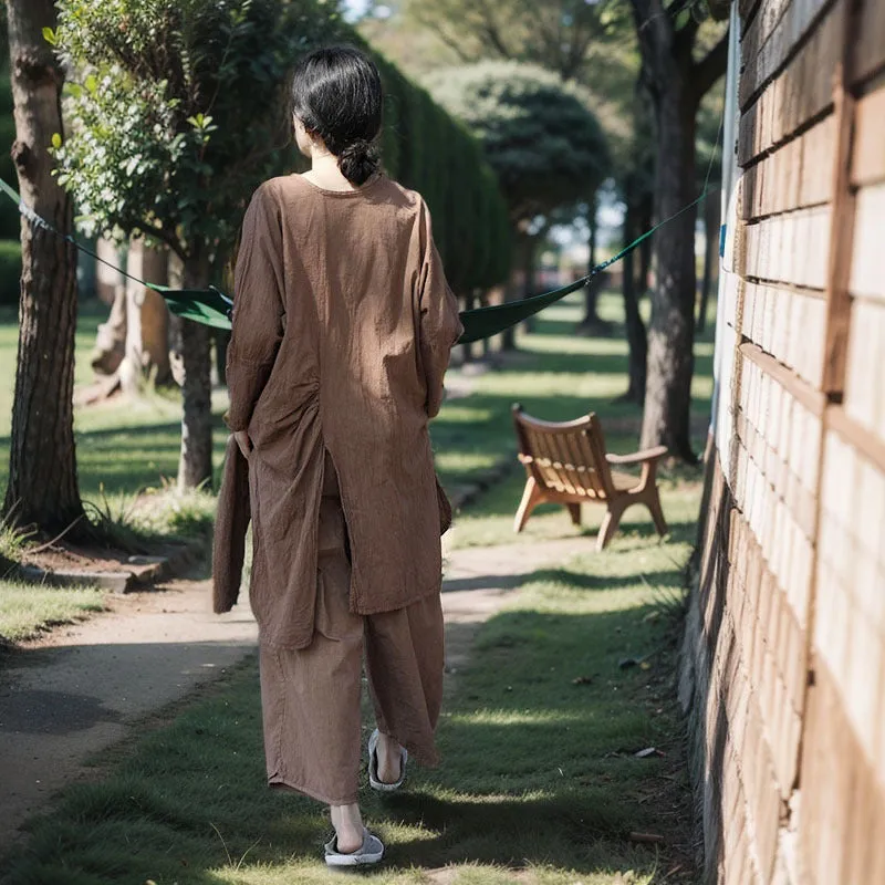Longline Slit Cotton-Linen Blouse