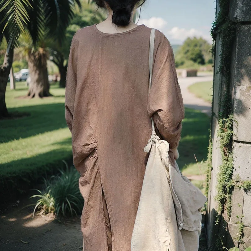 Longline Slit Cotton-Linen Blouse