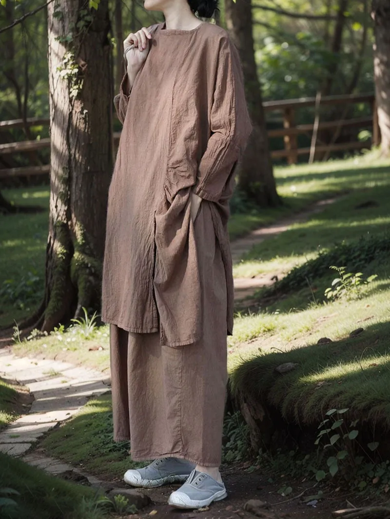 Longline Slit Cotton-Linen Blouse