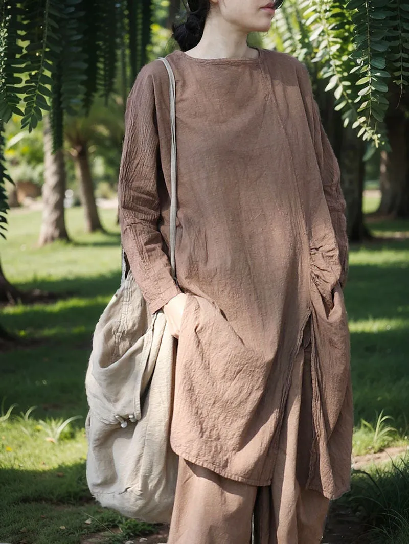 Longline Slit Cotton-Linen Blouse