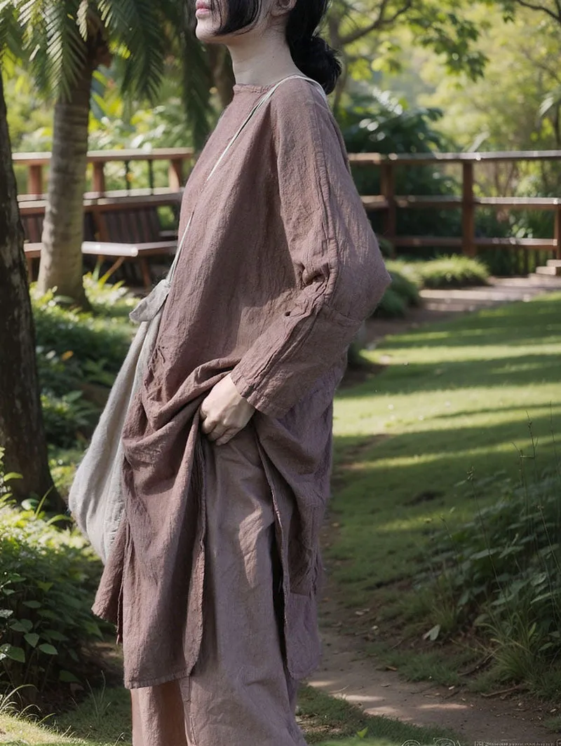 Longline Slit Cotton-Linen Blouse