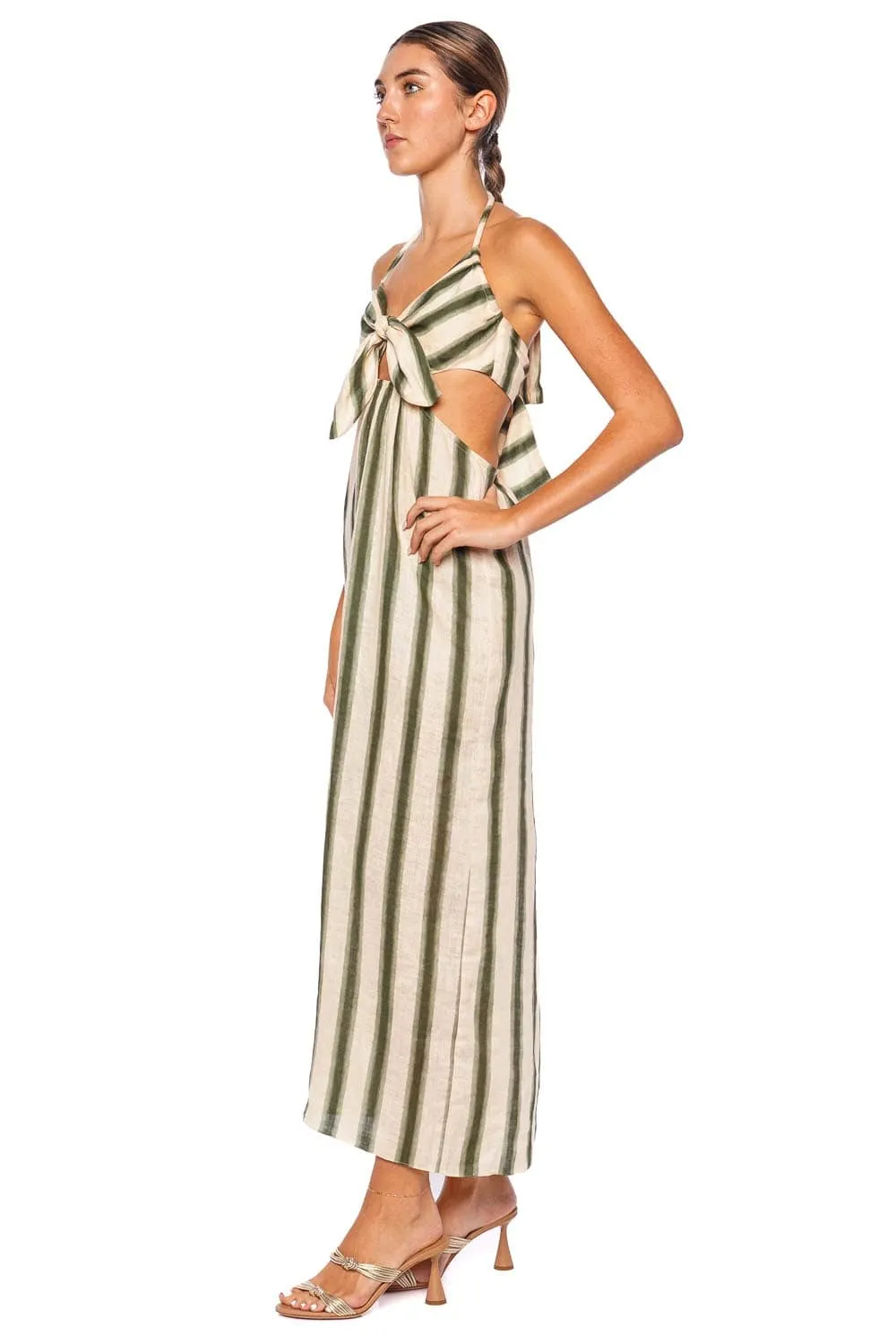 Los Siete Mares Linen Halter Midi Dress