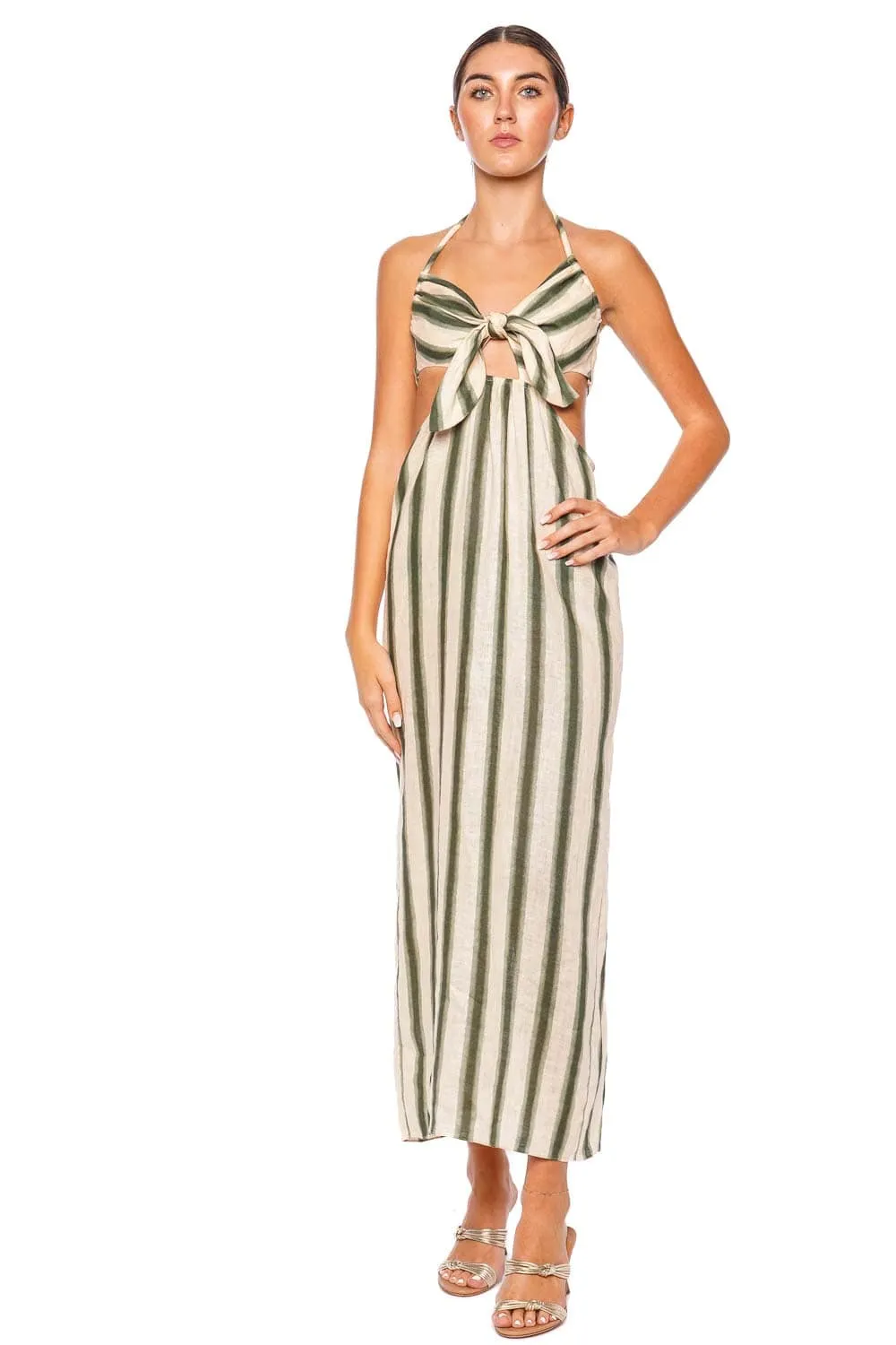 Los Siete Mares Linen Halter Midi Dress