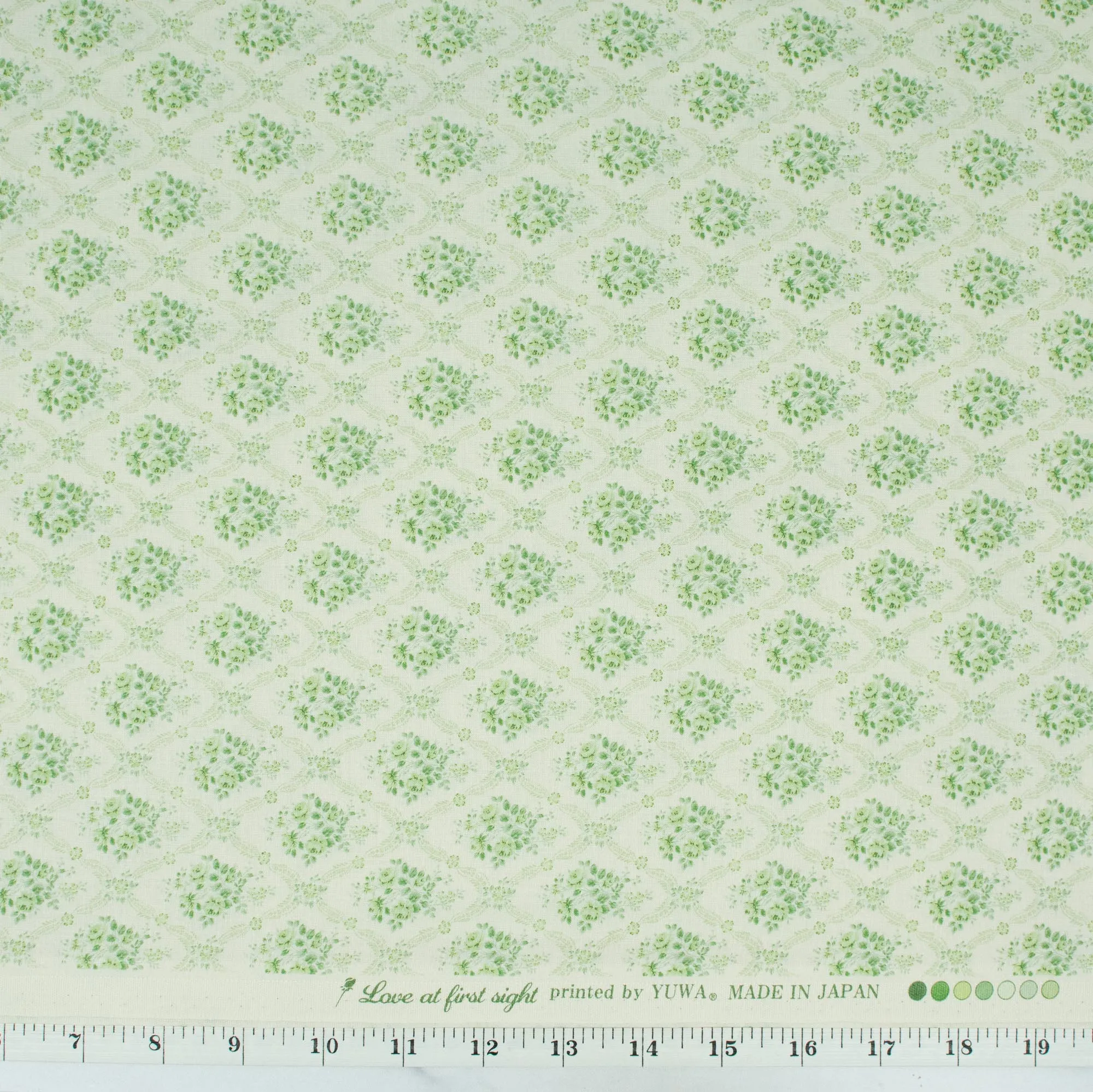 Love at First Sight Collection - Romantic Floral Lattice - Green Roses on Natural Linen Color Background