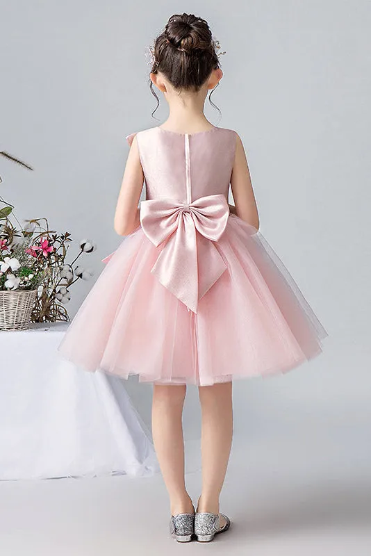 Lovely Pink Sleeveless Tulle Floral Appliques Flower Girl Dresses