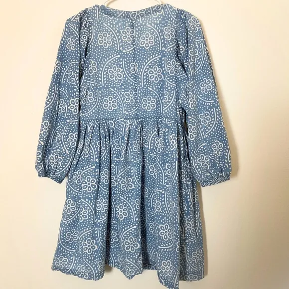 Madewell Bubble-Sleeve Button-Front Mini Dress | Blue | Linen Cotton Blend | M