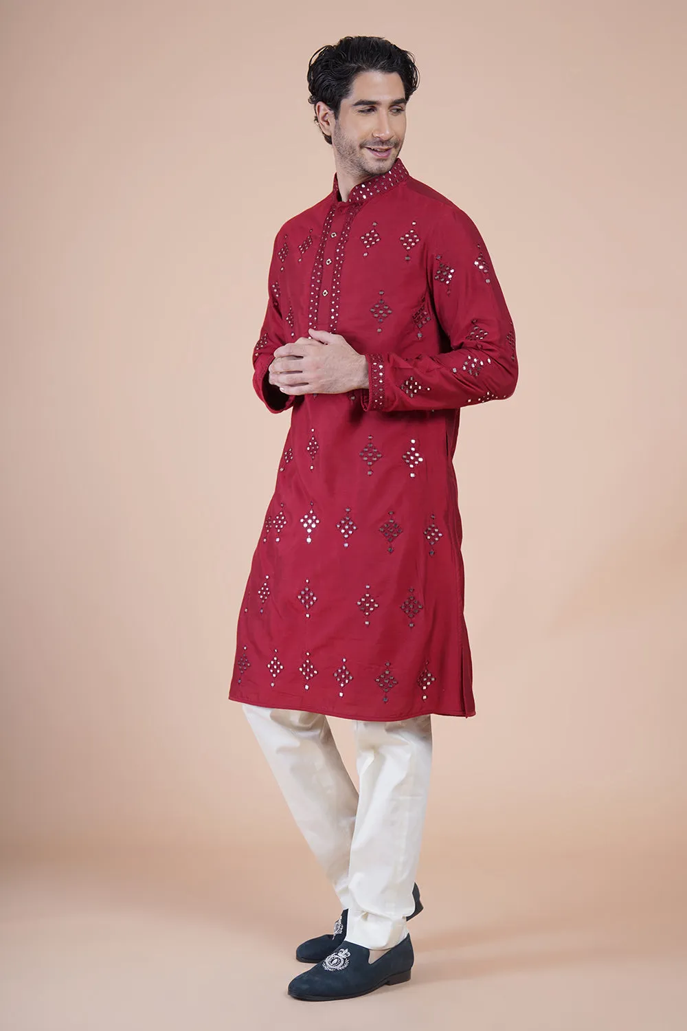 Maroon Embroidered Kurta Set