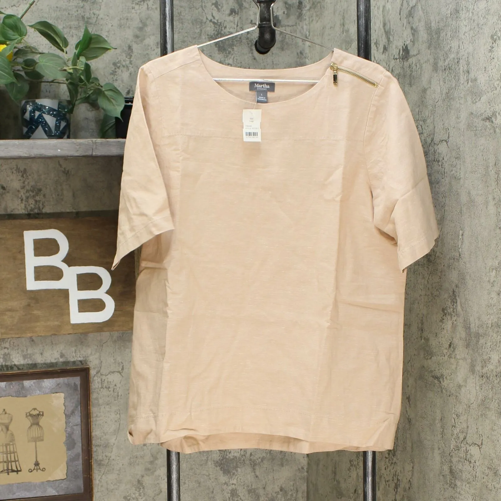 Martha Stewart Women's Linen Blend Elbow-Sleeve Blouse