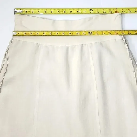 Melanie Lyne Cream Midi A-Line Slit Flowy Lined Cotton Blend Skirt Size 12