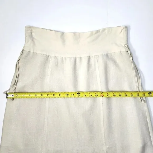 Melanie Lyne Cream Midi A-Line Slit Flowy Lined Cotton Blend Skirt Size 12