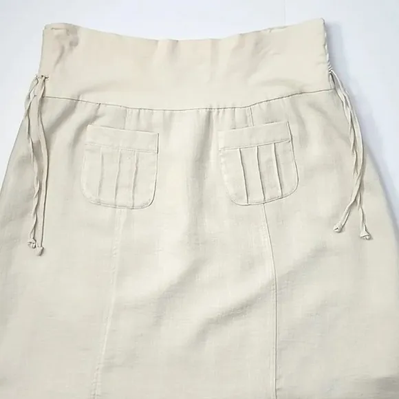 Melanie Lyne Cream Midi A-Line Slit Flowy Lined Cotton Blend Skirt Size 12