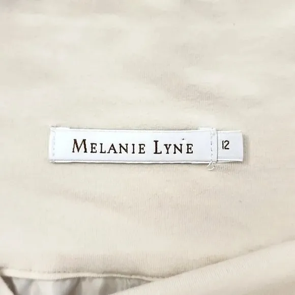 Melanie Lyne Cream Midi A-Line Slit Flowy Lined Cotton Blend Skirt Size 12