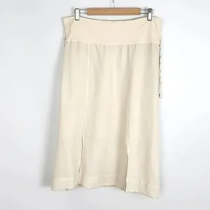 Melanie Lyne Cream Midi A-Line Slit Flowy Lined Cotton Blend Skirt Size 12