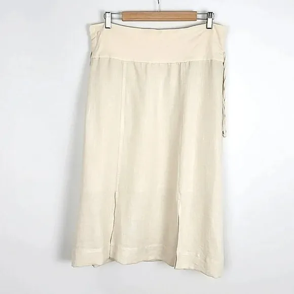 Melanie Lyne Cream Midi A-Line Slit Flowy Lined Cotton Blend Skirt Size 12