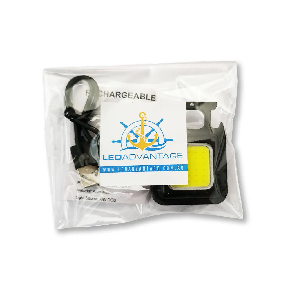 Mini 6W Black Multi-function Rechargeable LED Torch Key Chain Work Light with Bottle Opener