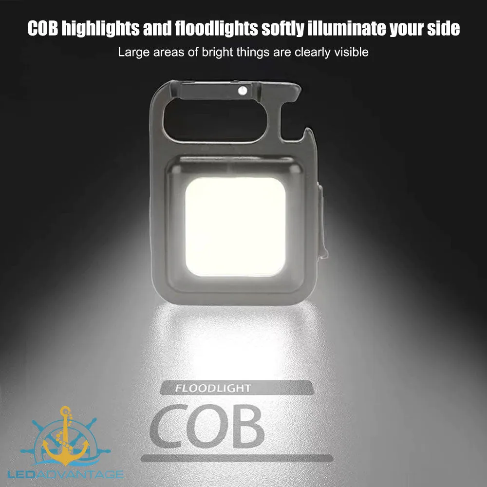 Mini 6W Black Multi-function Rechargeable LED Torch Key Chain Work Light with Bottle Opener