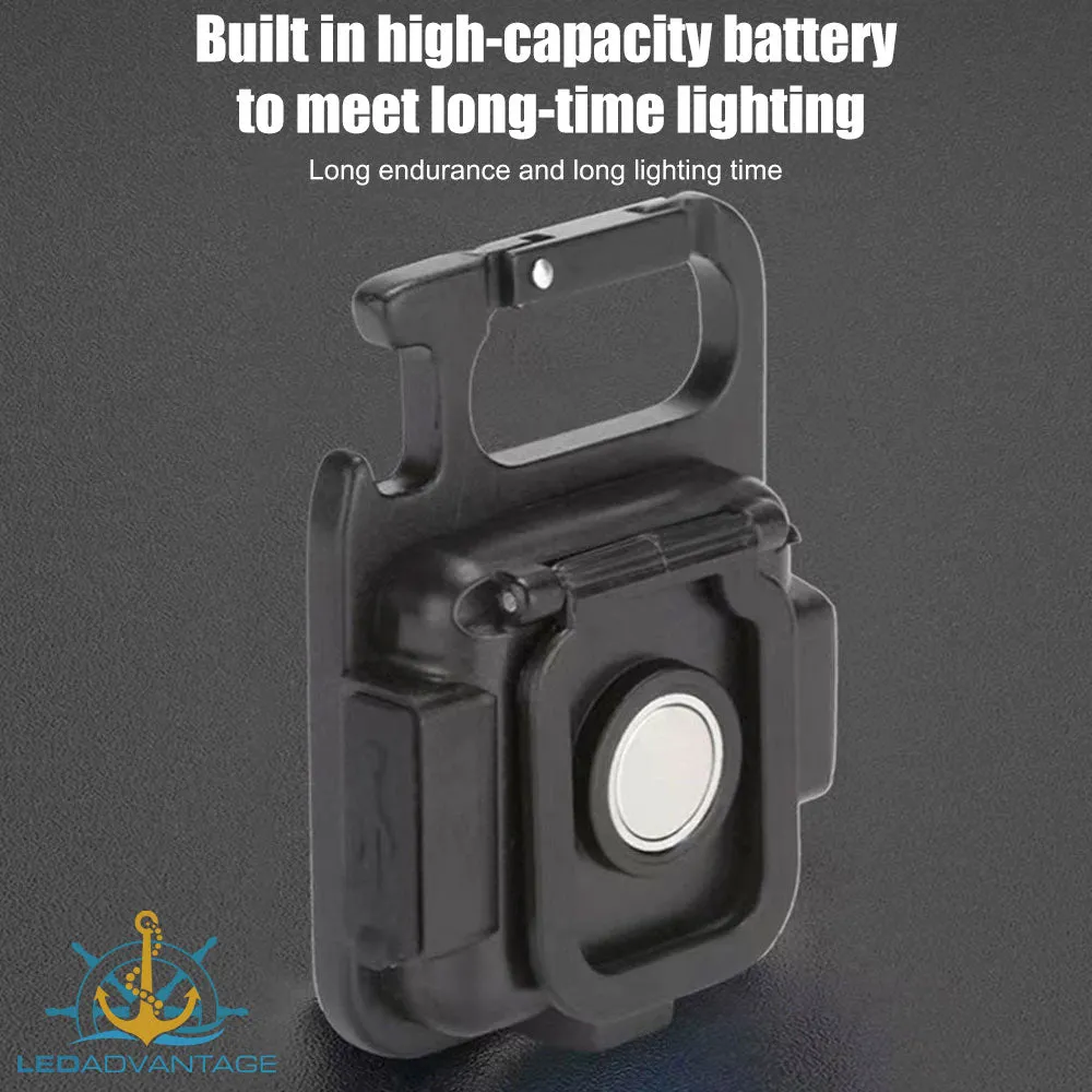 Mini 6W Black Multi-function Rechargeable LED Torch Key Chain Work Light with Bottle Opener