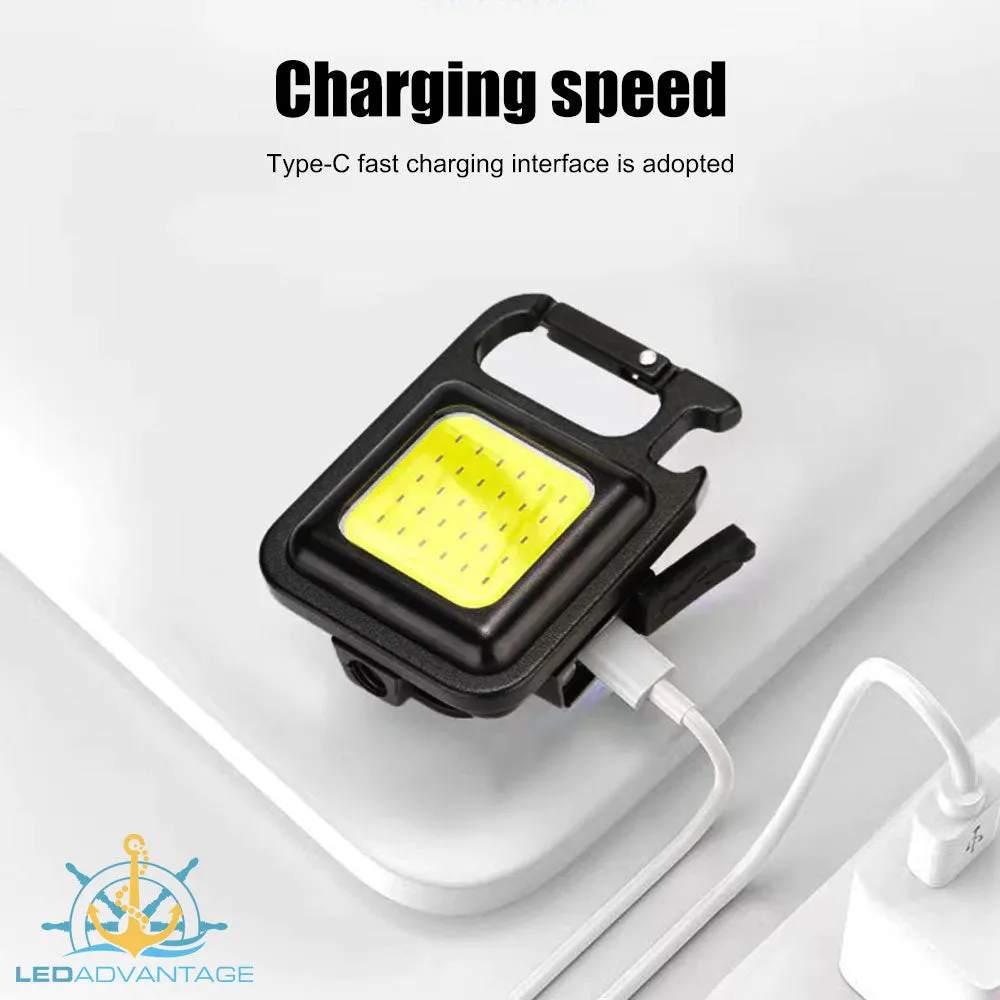 Mini 6W Black Multi-function Rechargeable LED Torch Key Chain Work Light with Bottle Opener