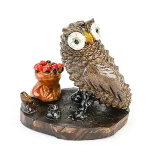 Miniature Owl Sculpture with Lucky Beans
