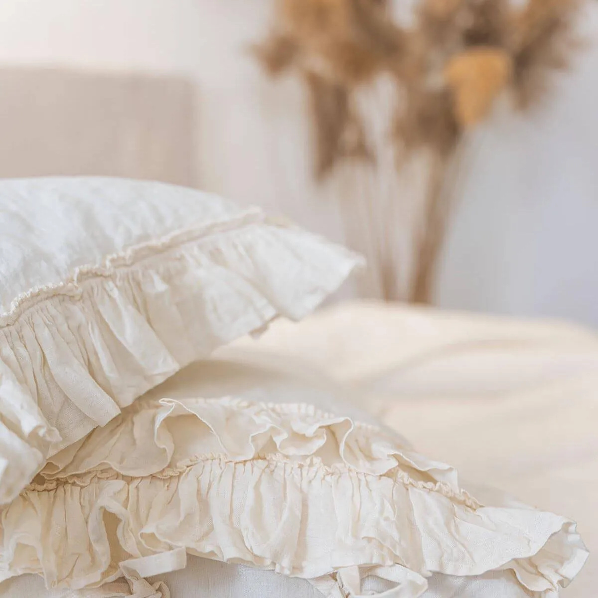 Miranda 100% Linen Double Bedding Set Cream