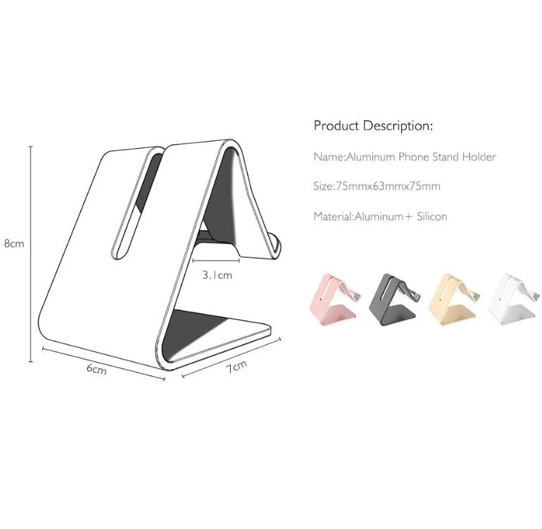 Mobile Phone Holder Stand Aluminium Alloy Metal Tablet Desk Holders Cellphone Stands  black