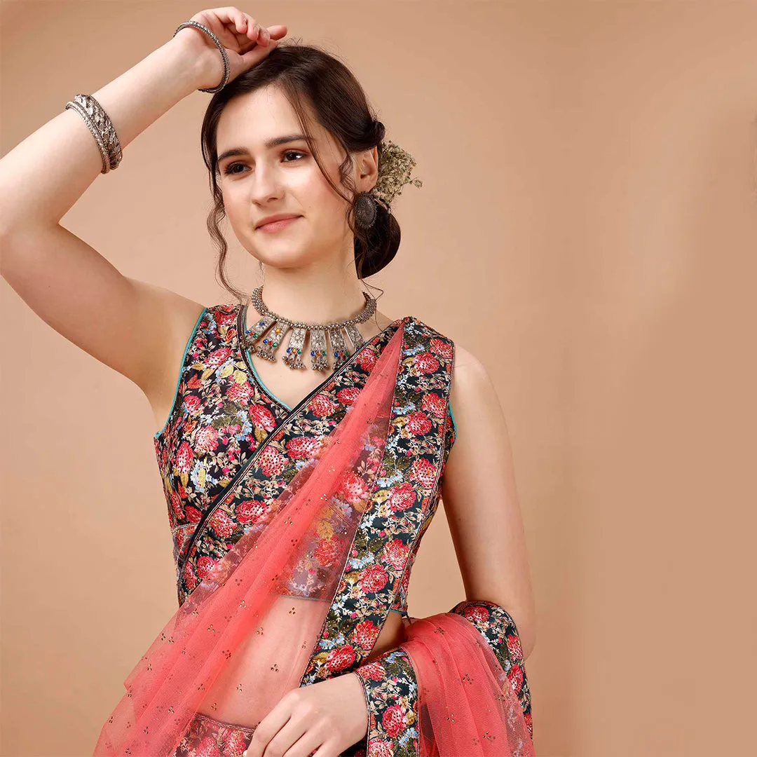 Moon Grey and Peach Lehenga Set
