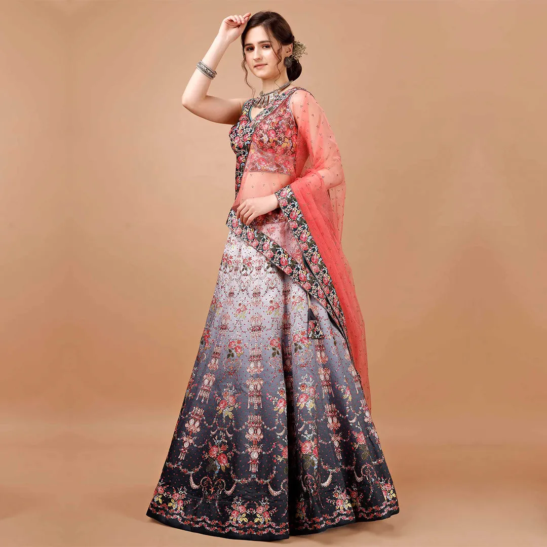 Moon Grey and Peach Lehenga Set