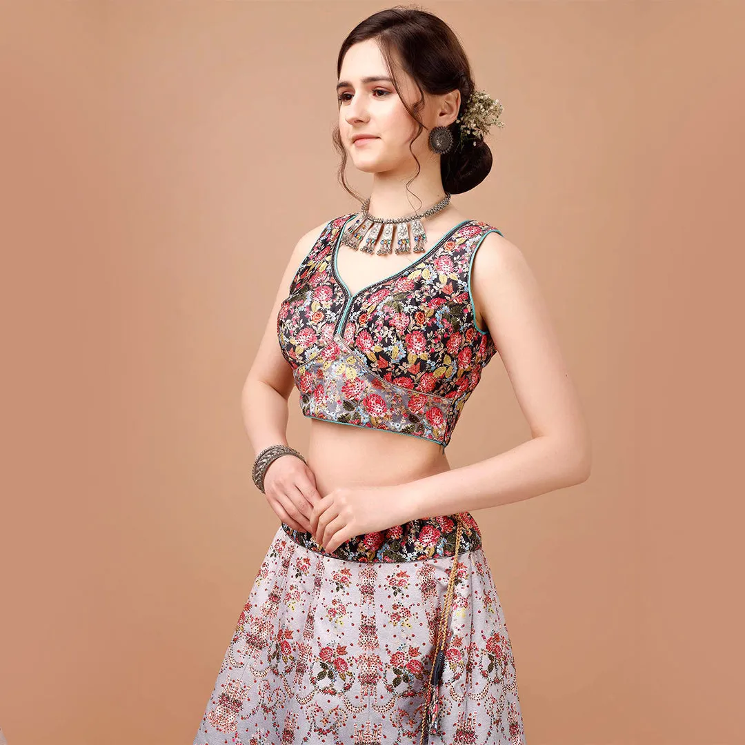 Moon Grey and Peach Lehenga Set