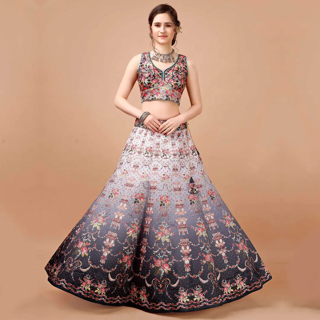 Moon Grey and Peach Lehenga Set