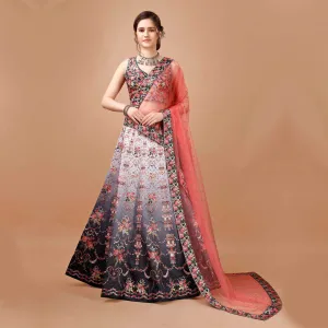 Moon Grey and Peach Lehenga Set
