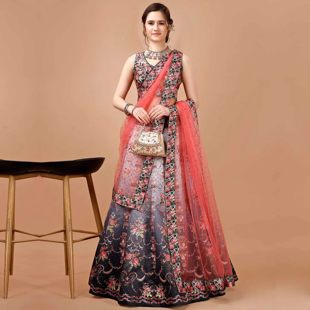 Moon Grey and Peach Lehenga Set