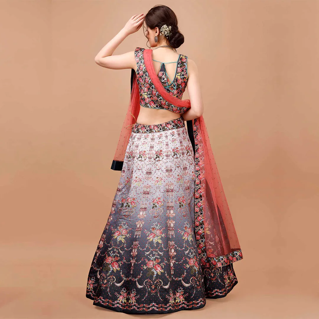 Moon Grey and Peach Lehenga Set