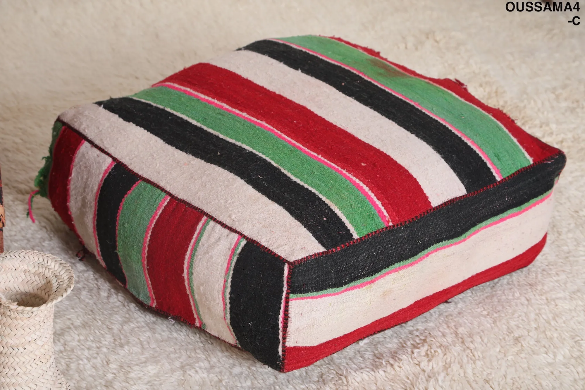Moroccan handmade ottoman woven rug pouf