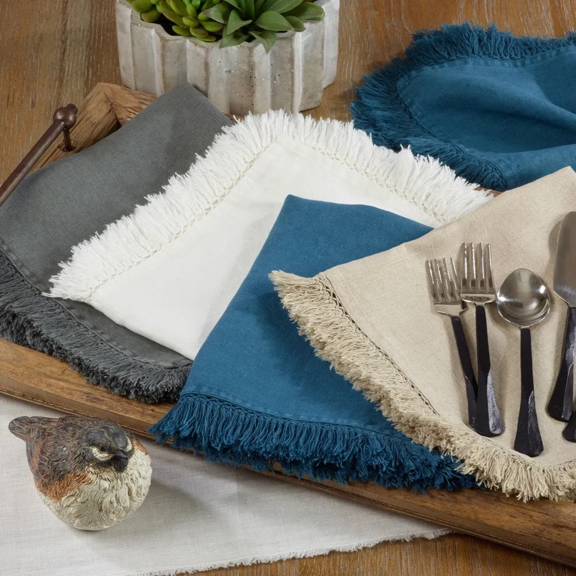 Napkins, Stonewashed Fringe - Set of Four