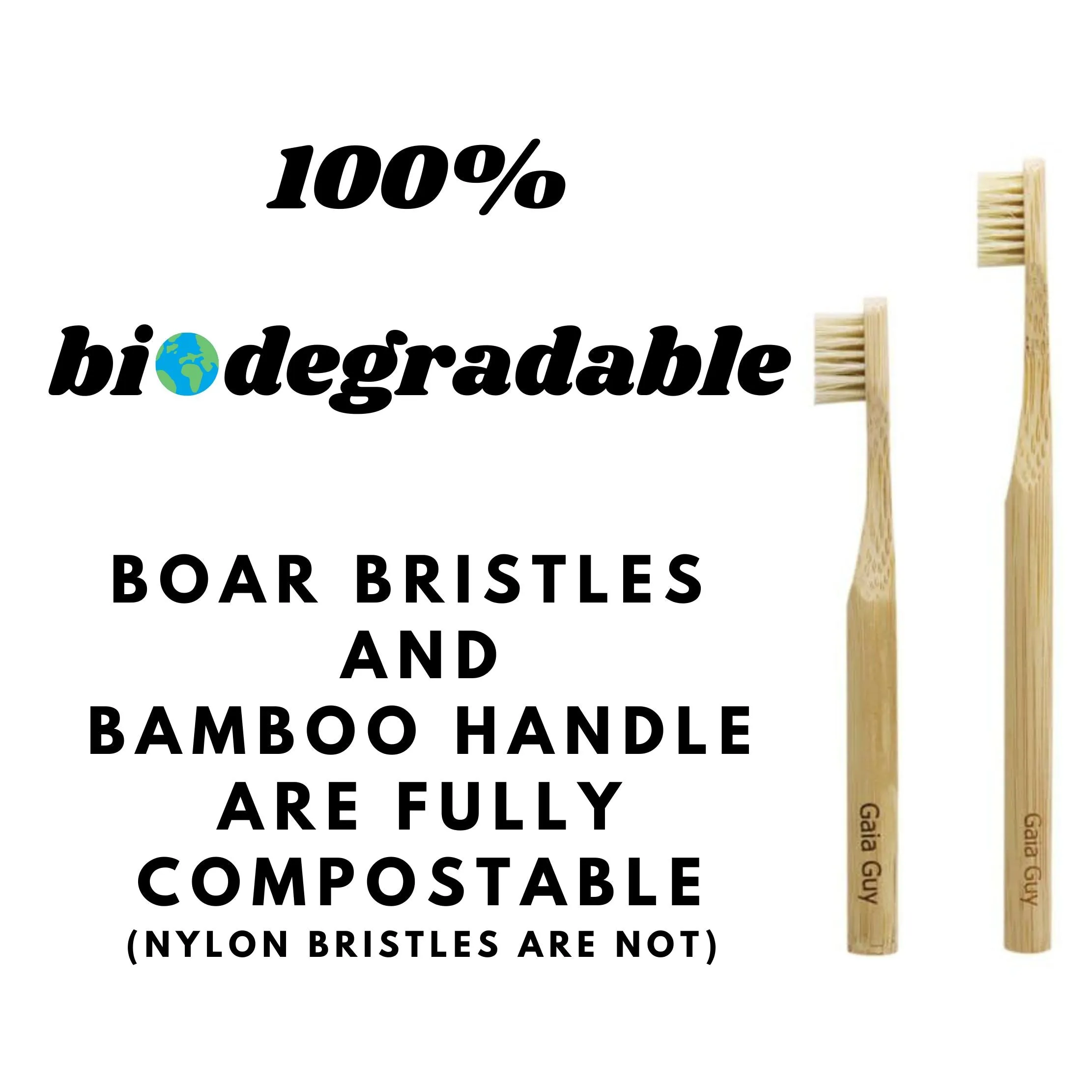 Natural Bristle Bamboo Toothbrush 8-Pack (NO Nylon - Boar Hair ONLY) - Compostable - For Kids & Adults