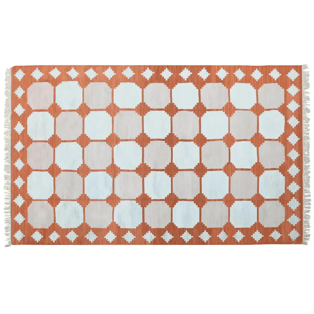 Natural Vegetable Dyed Indian Dhurrie Reversible Cotton Rug - Diamond Apricot