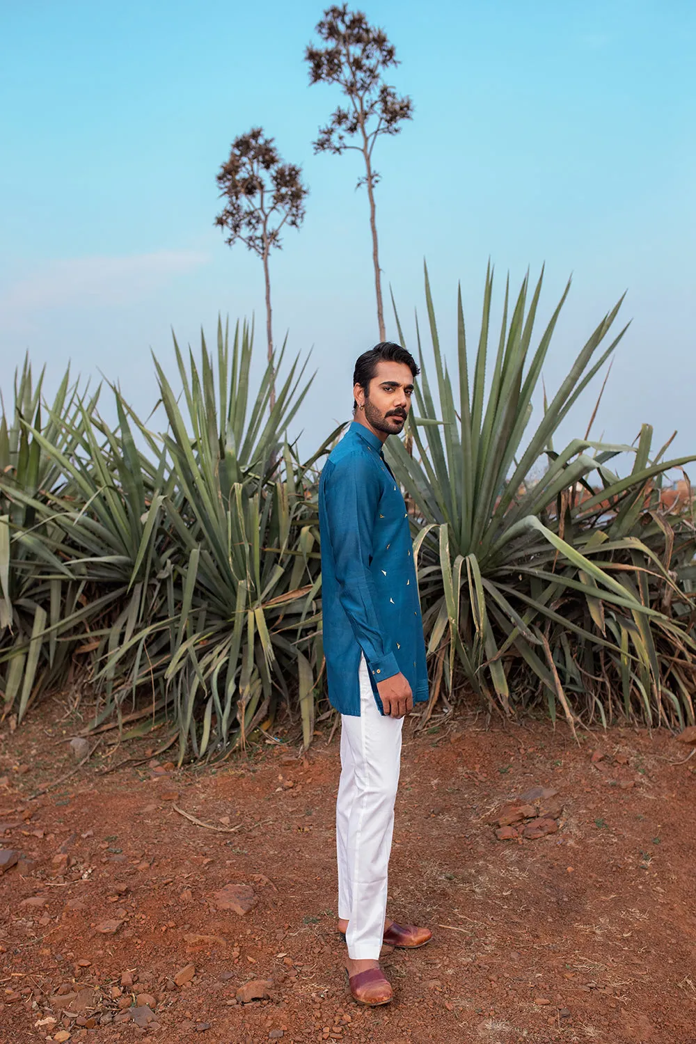 Navy Blue Abstract Short Kurta Sets