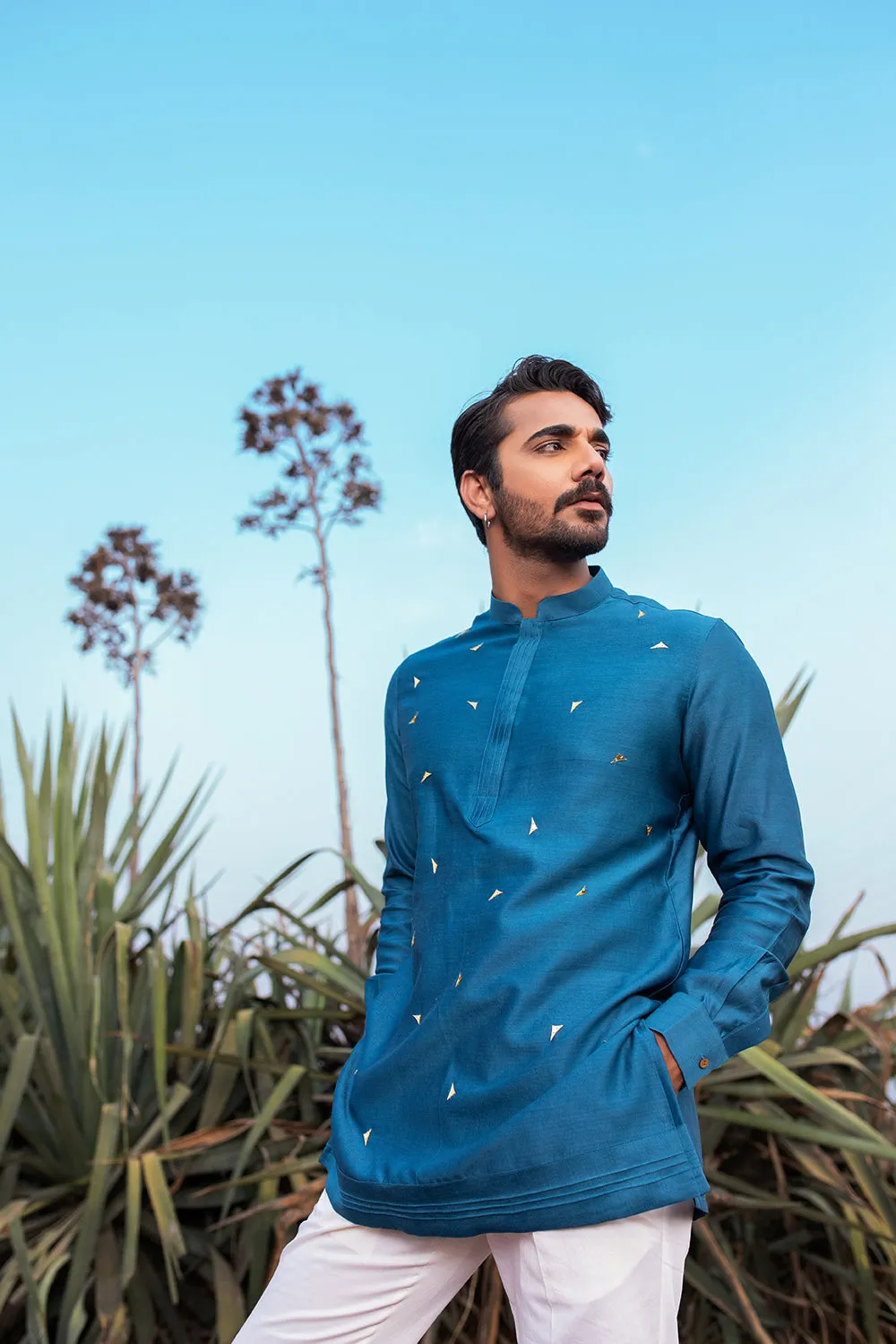 Navy Blue Abstract Short Kurta Sets
